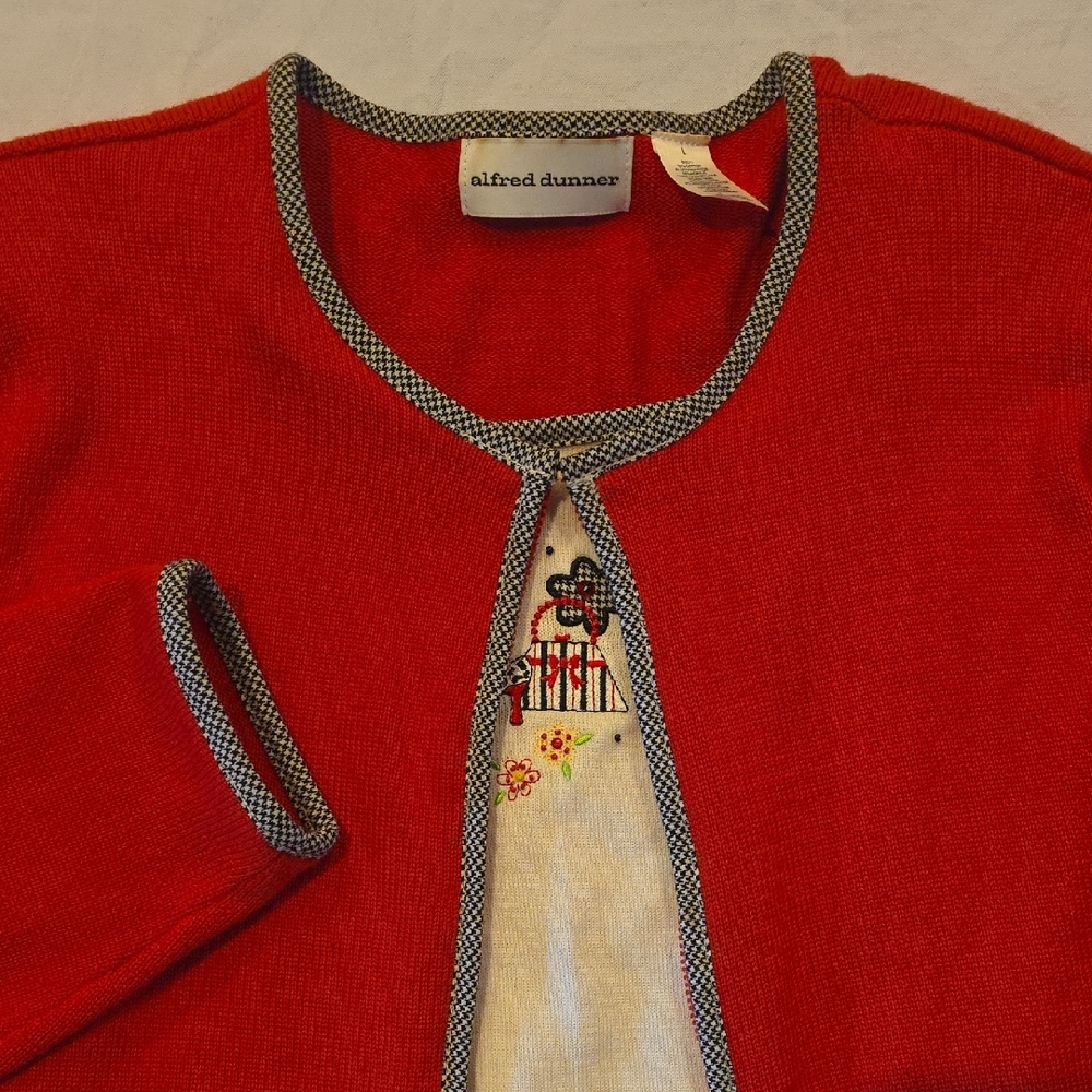 Alfred Dunner‎ Women's Zip Front Cardigan Sweater with Faux Embroidered Shirt L